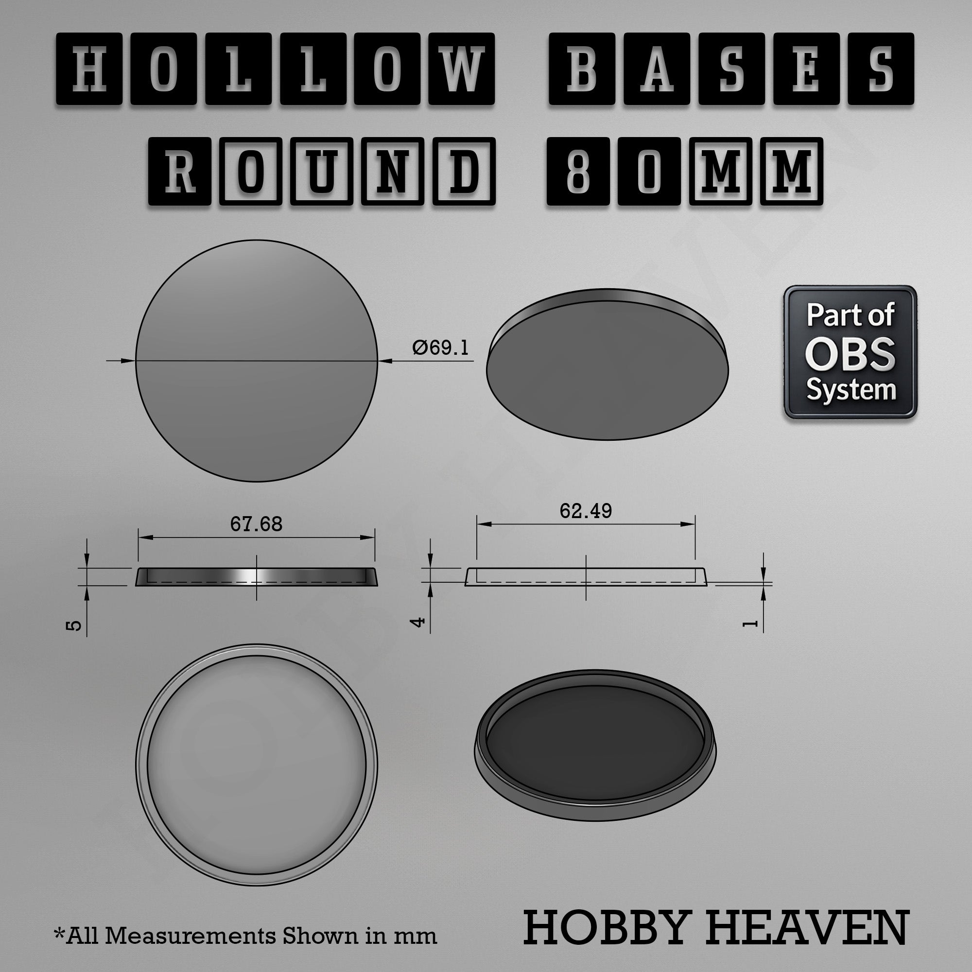 Hollow Bases Range  - Wargaming 3d Printed Bases (OBS System)