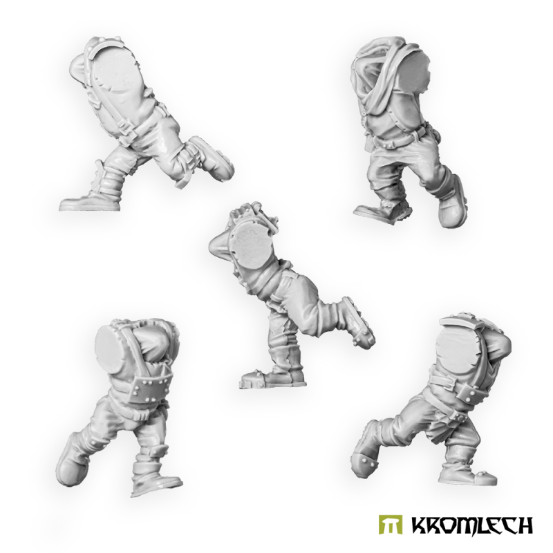 Kromlech Running Orc Bodies: the five bodies in pale unpainted resin, each in a different running pose