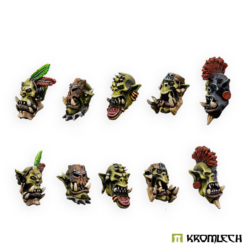 The ten painted savage orc heads turned slightly to the side