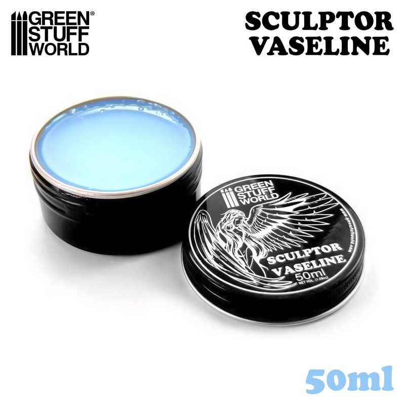 Open jar of Sculptor Vaseline showing blue petroleum jelly texture