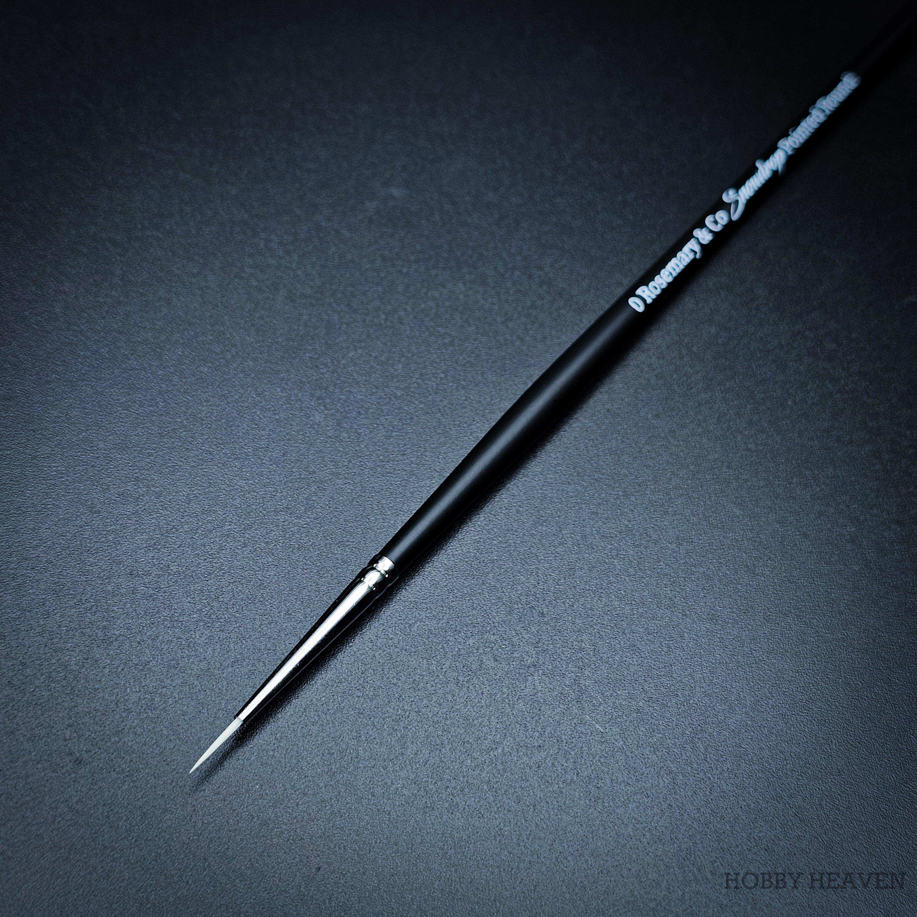 Rosemary & Co Snowdrop size 0 short handle, full length view with white taklon pointed round head