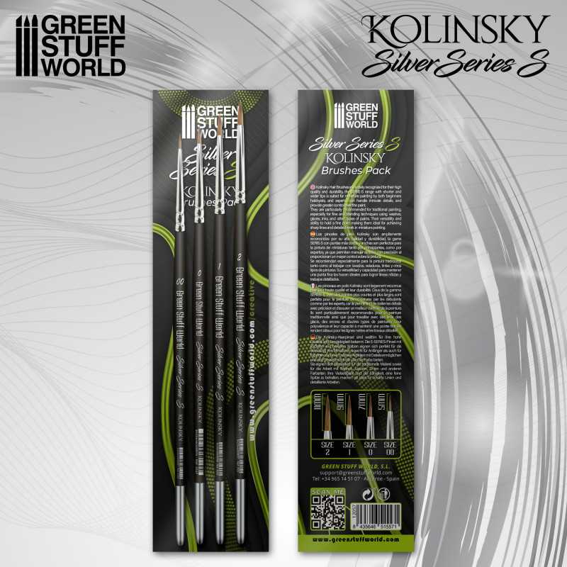 Silver Series S Kolinsky Brush Set front and back packaging by Green Stuff World