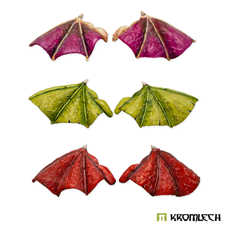 The three painted pairs of leathery wings in a second photo