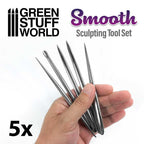 Green Stuff World 5x Smooth Sculpting Tool Set stainless steel tools in hand