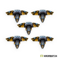 Kromlech Sons of Thor Backpacks painted: five packs with gold wolf-skull vents and a blue knotwork rune plate