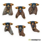 Kromlech Sons of Thor Fur Cloaks with Backpacks painted: six wolf-pelt cloaks on blue armour packs
