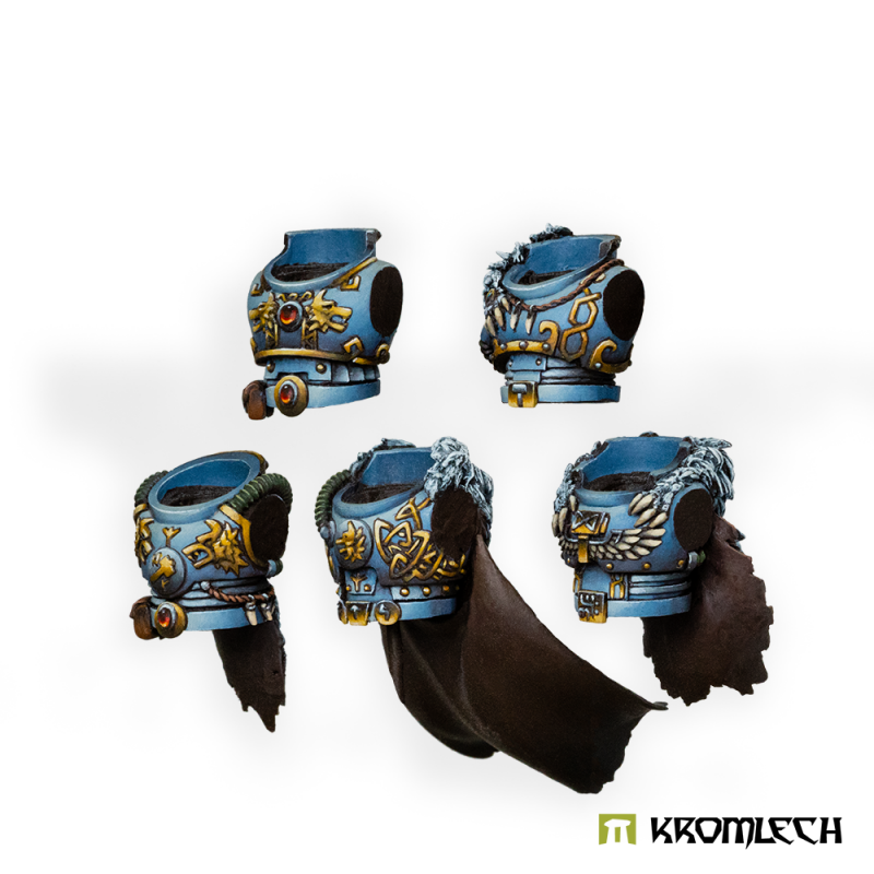 The five torsos turned the other way, with the long cloak and fur pelts behind