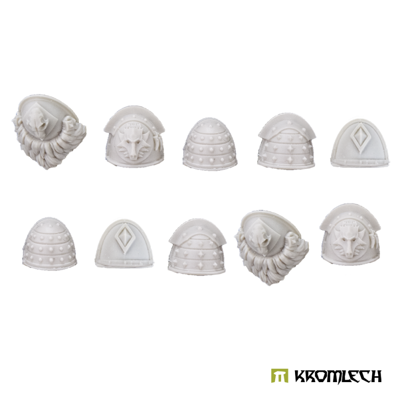 The ten veteran pads cut from their strips in pale resin, two of each design