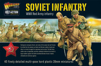 Soviet Infantry Plastic Box Set packaging featuring 40 miniatures for historical wargaming.
