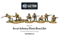 Assembled Soviet Infantry miniatures posed with rifles, submachine guns, and anti-tank weapons.
