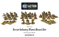 Painted Soviet Infantry miniatures in battle-ready formation, showcasing historical accuracy.
