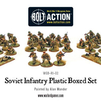 Painted Soviet Infantry miniatures in battle-ready formation, showcasing historical accuracy.