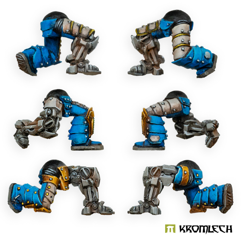 Kromlech Legionaries Bionic Kneeling Legs painted blue with gold trim and grey mechanical bionic legs