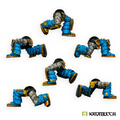 Kromlech Legionaries Kneeling Legs painted: six kneeling sets in blue armour with gold and steel plates