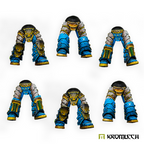 Kromlech Legionaries Legs painted blue with gold and steel plates, one design with green thigh vents