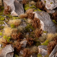 Dramatic diorama featuring Spikey Brown 12mm - Wild Tufts, showcasing realistic burned landscape with varied textures and heights
