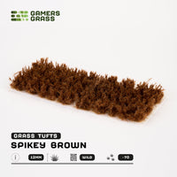 Sheet of 70 Spikey Brown 12mm - Wild Tufts, displaying variety of dense, ramified brown tufts for creating dried or burned vegetatio
