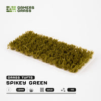 Sheet of 70 Spikey Green 12mm - Wild Tufts, displaying variety of dense, ramified green tufts for creating thorny vegetation
