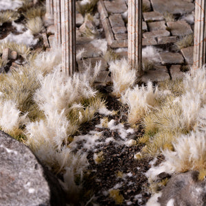 Breathtaking winter diorama featuring Spikey Winter 12mm - Wild Tufts, showcasing a realistic frozen landscape with snow-covered shrubs and icy terrain