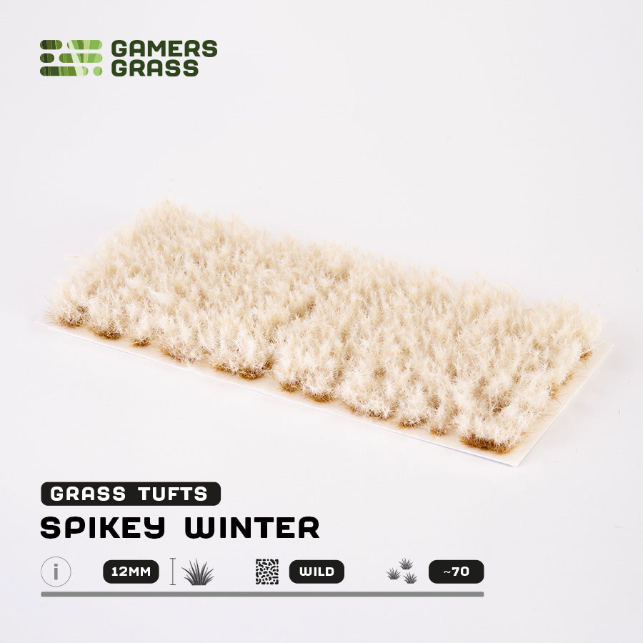 Sheet of 70 Spikey Winter 12mm - Wild Tufts, displaying various shapes and sizes of white, ramified tufts for creating frozen vegetation