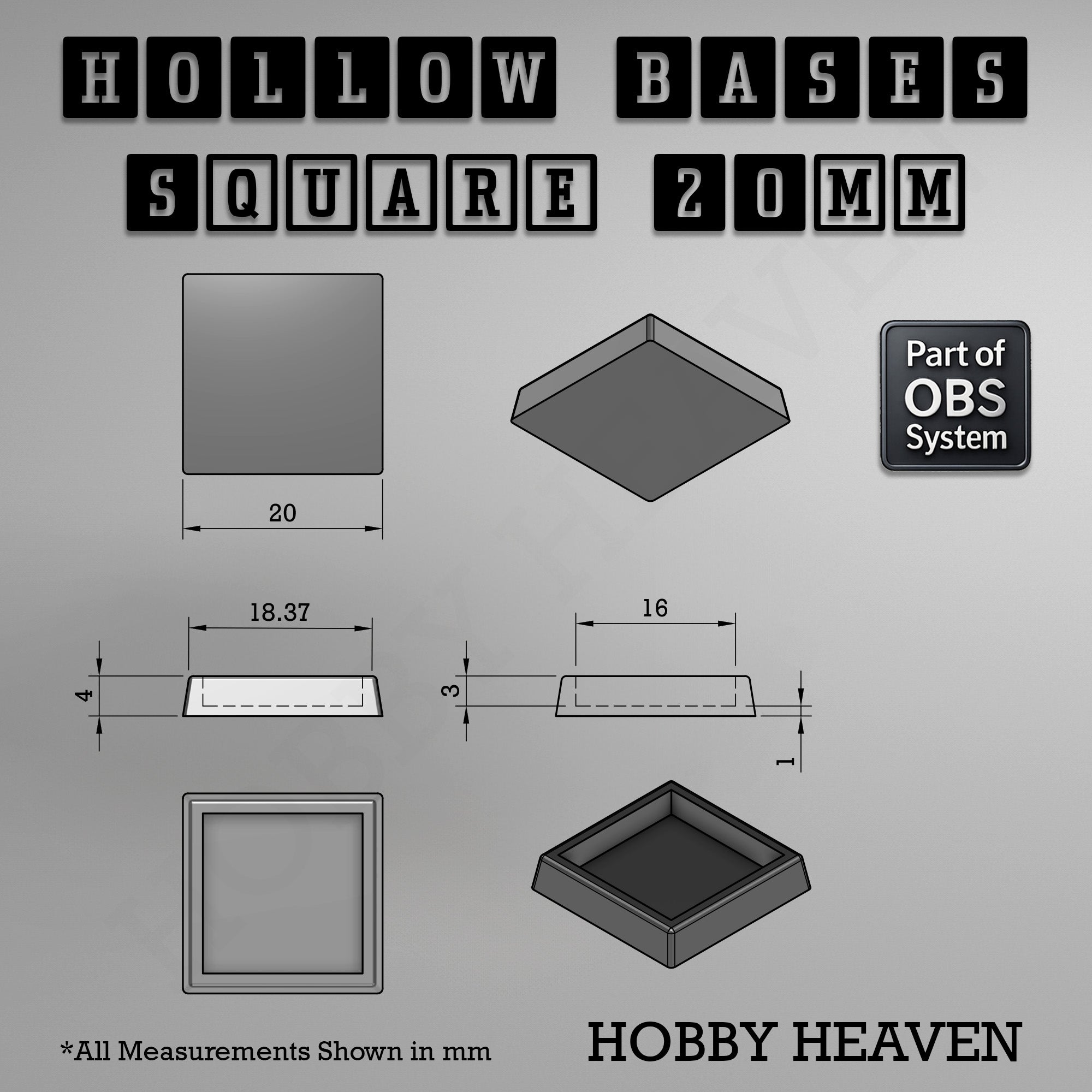 Hollow Bases Range  - Wargaming 3d Printed Bases (OBS System)