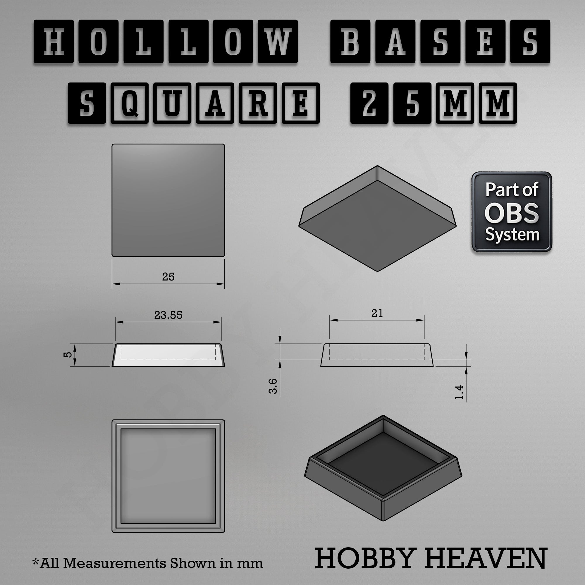 Hollow Bases Range  - Wargaming 3d Printed Bases (OBS System)