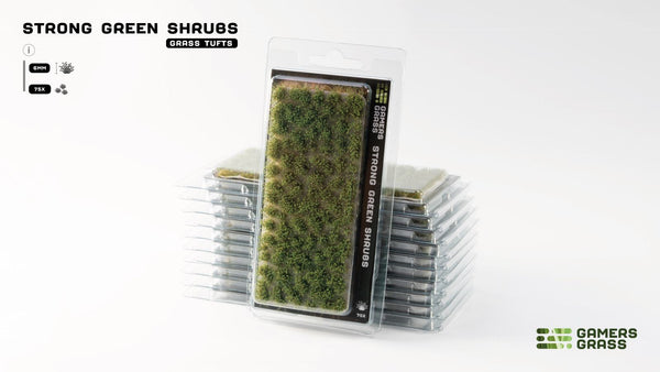 Gamers Grass Strong Green Shrubs blister packaging 6mm tufts for miniature basing