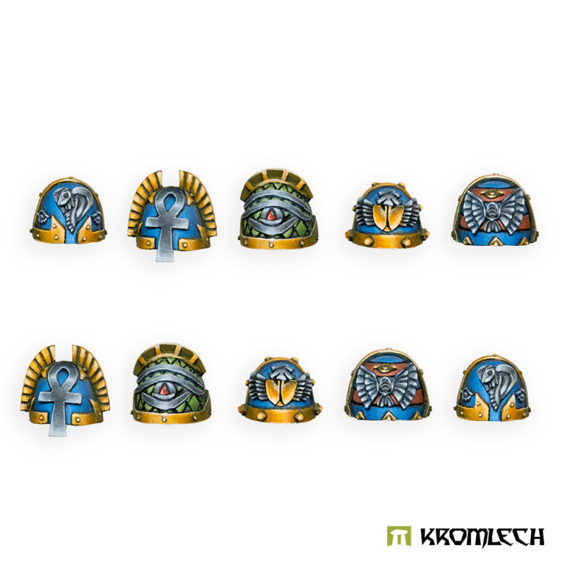 The ten Praetorian pads painted in silver and turquoise