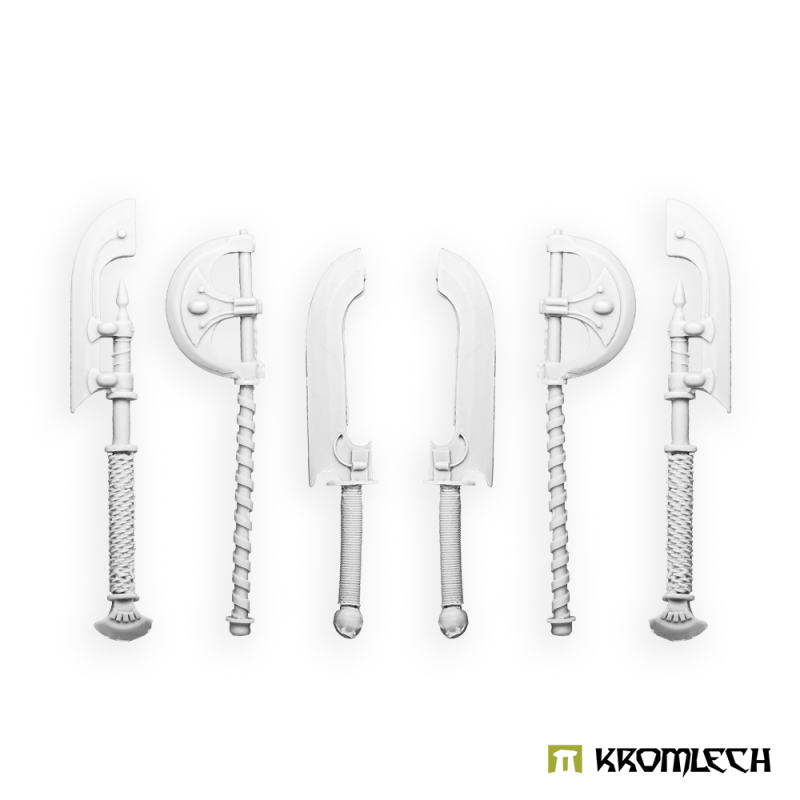 The six two-handed weapons in pale resin