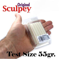 Super Sculpey Original 55g polymer clay test size in hand
