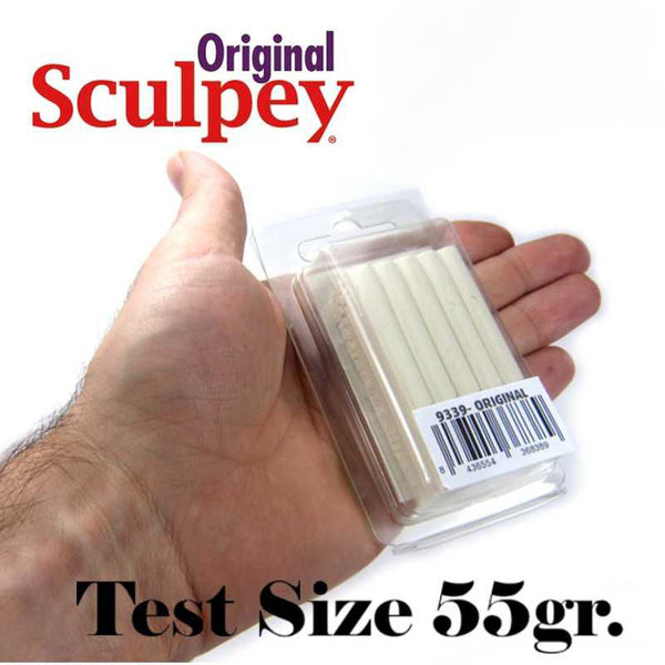 Super Sculpey Original 55g polymer clay test size in hand