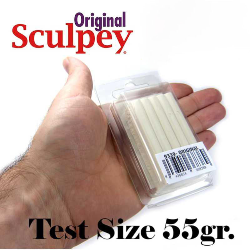 Super Sculpey Original 55g polymer clay test size in hand