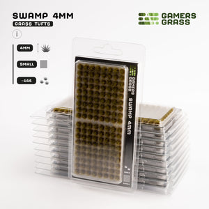 Gamers Grass Swamp 4mm - Small Tufts packaging, featuring moody swamp scenery and wetland vegetation imagery