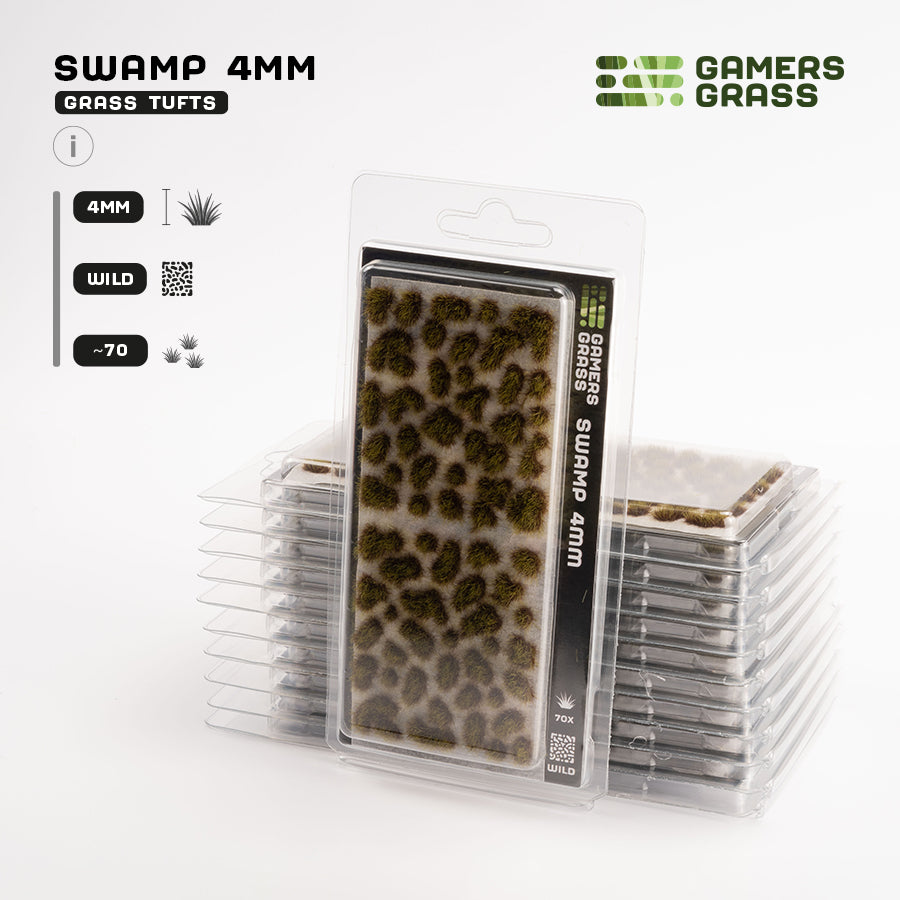 Gamers Grass Swamp 4mm - Wild Tufts packaging, featuring moody swamp scenery and wetland vegetation imagery