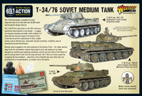 T-34/76 box set contents: tank components, decals, stat card & leaflet
