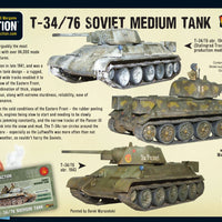 T-34/76 box set contents: tank components, decals, stat card & leaflet