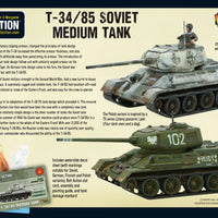 T-34/85 box set contents: tank components, decals, stat card & leaflet