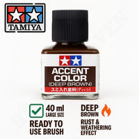 Tamiya 87210 Accent Color Deep Brown 40ml – enamel wash z pędzelkiem do paneli, rdzy i weatheringu modeli
