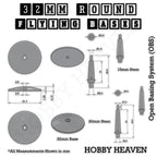 Technical diagram showing precise measurements of 32mm clear bases and 15mm/20mm flying stems with total heights of 22.5mm and 27.5mm