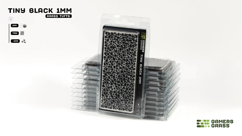 Gamers Grass Tiny Black 1mm GGTT-BL blister pack showing black micro tufts on sheet
