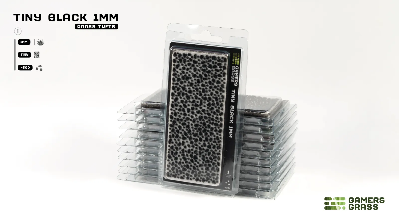 Gamers Grass Tiny Black 1mm GGTT-BL blister pack showing black micro tufts on sheet