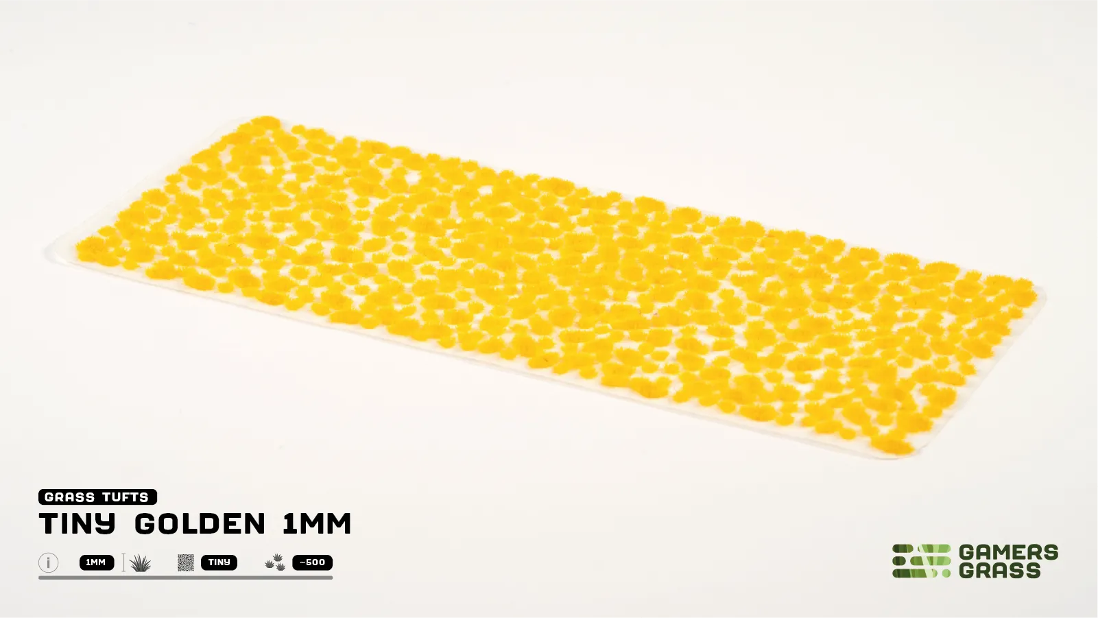 Gamers Grass Tiny Golden 1mm full tuft sheet showing approximately 500 individual golden micro tufts