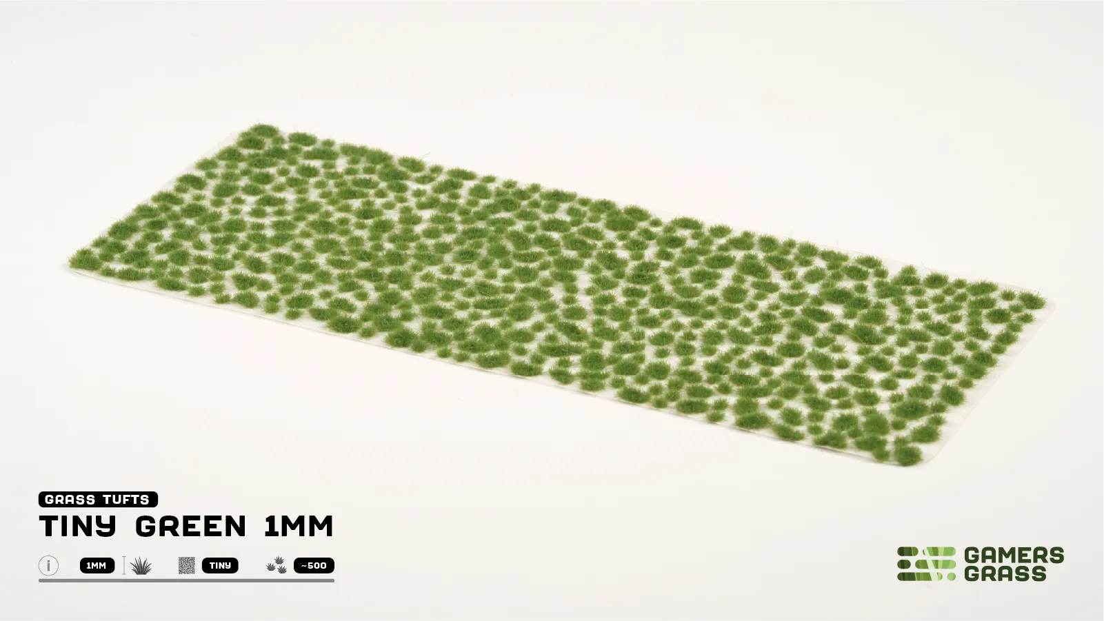 Gamers Grass Tiny Green 1mm full tuft sheet showing approximately 500 individual green micro tufts