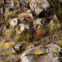 Highly detailed diorama featuring Tiny Tufts Dry Green, showcasing a realistic forest floor or micro-grassland with intricate ground cover
