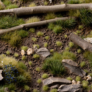 Highly detailed diorama featuring Tiny Tufts Light Green, showcasing a realistic spring meadow or freshly sprouted micro-landscape