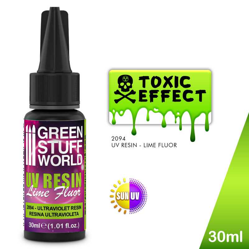 Fluorescent lime UV Resin bottle showing toxic effect label