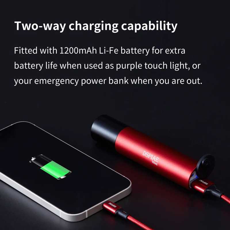 DSPIAE panel Two-way charging capability: the UV-T charging a smartphone from its USB port