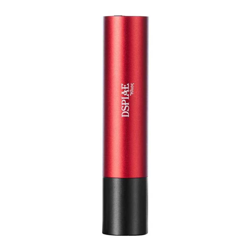 DSPIAE UV-T UV touch light standing upright on white, red body with a black lens end