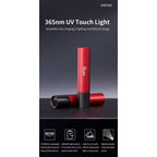 DSPIAE poster for the 365nm UV Touch Light with icons for wavelength, battery, curing putty and modes