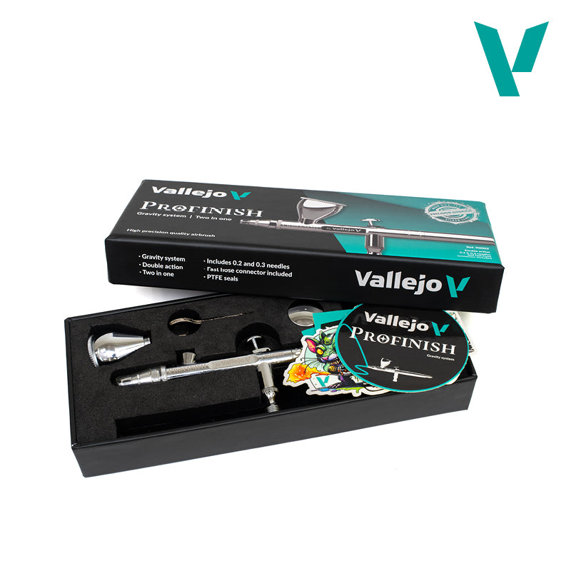Vallejo Profinish Airbrush 90002 Dual Action Gravity Feed 0.2 & 0.3mm 3 Cups